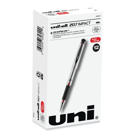 Uni-Ball Impact 207 Stick Gel Pen, Bold 1mm, Red Ink, Black Barrel, PK12 65802
